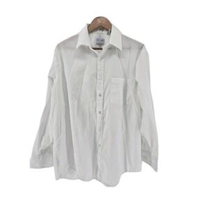 Manhattan Mens‎ White Long Sleeve Button Up Shirt 17 32/33 Dress Top USA Made